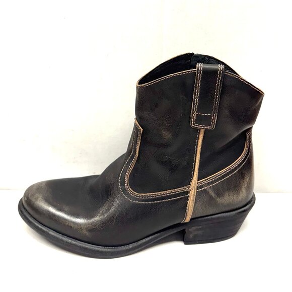 MIZ MOOZ LEATHER WESTERN BOOTIES SIDE ZIPPER CHESTNUT 37EU / 7US NEW Z-29 - Picture 2 of 4
